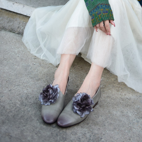 手工花朵真皮女鞋软底单鞋