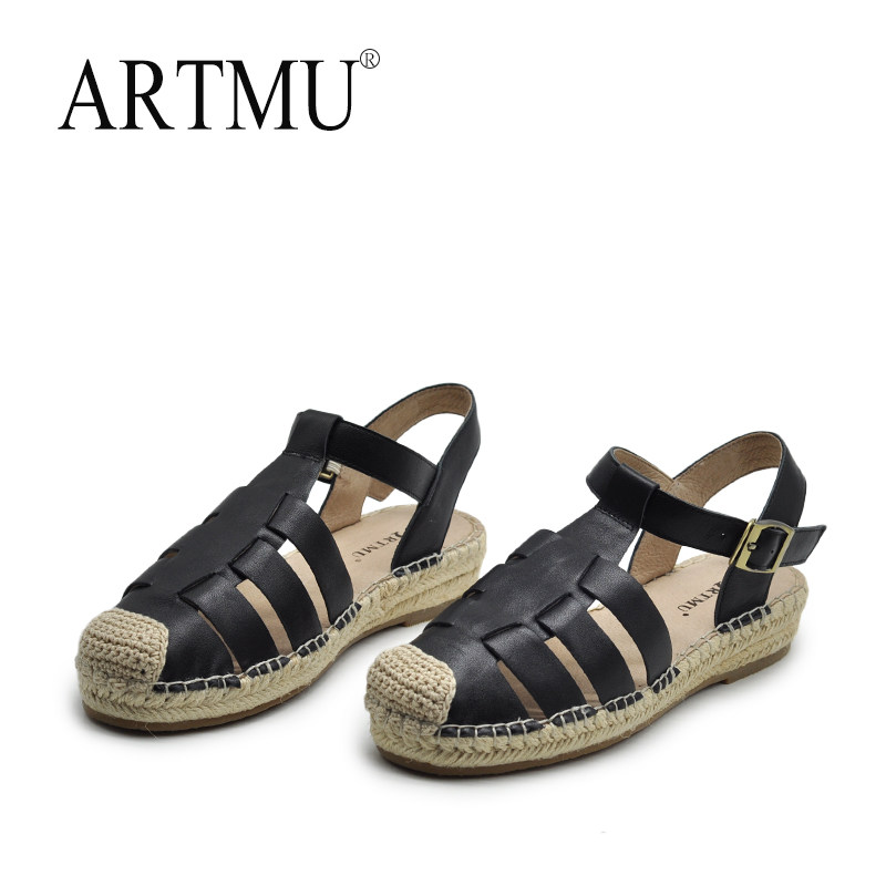 Artmu阿木真皮镂空包头凉鞋猪笼鞋2025新款平底罗马凉鞋舒适百搭