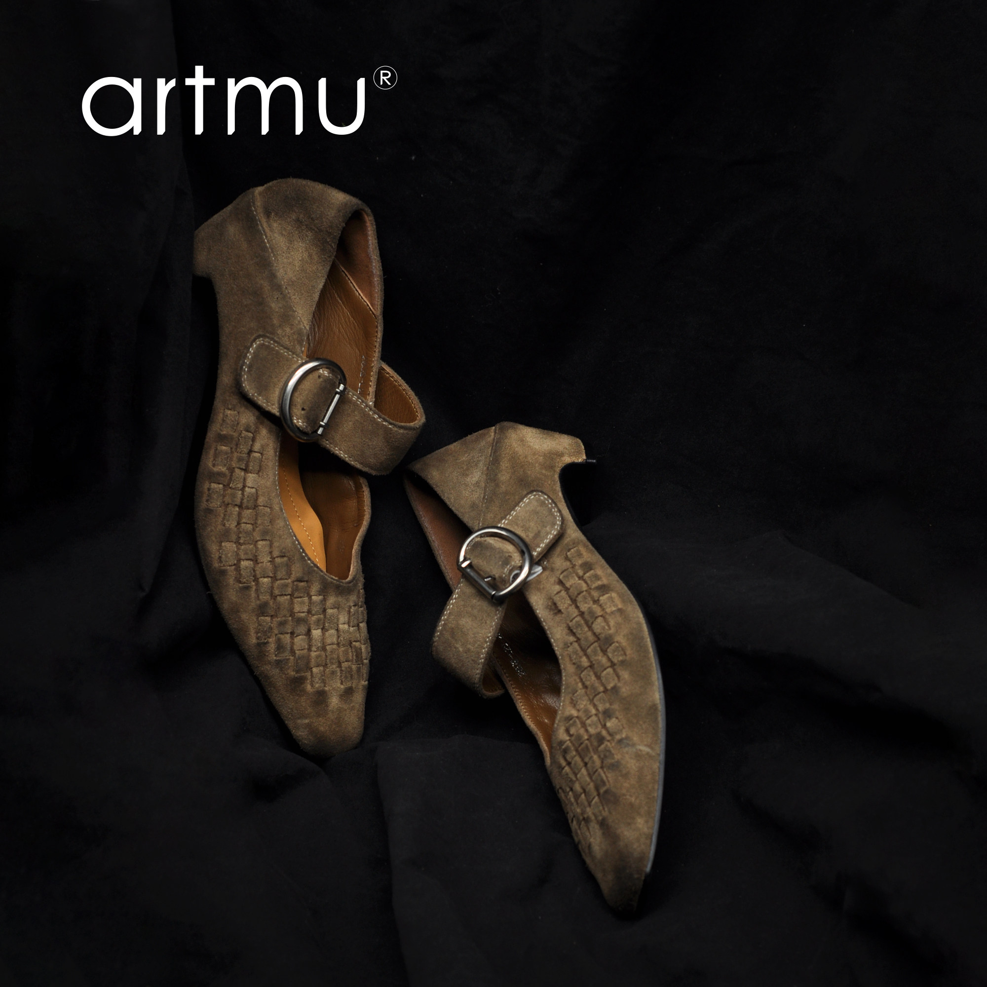 Artmu阿木原创复古编织高跟鞋女气质高级不累脚粗跟老钱风单鞋