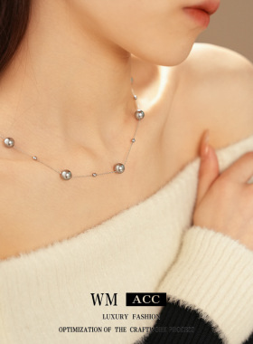 灰色设计感珍珠款项链轻奢高级感气质毛衣链韩系冷淡风独特项饰女