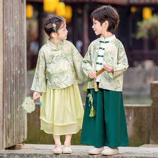 汉服男童春秋女童新中式国风古装亲子装幼儿园朗咏演出服民族服装
