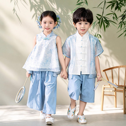 男童汉服夏季短袖新中式国风古装幼儿园园服六一演出服小学生班服