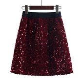 半身裙短裙2024秋冬新品 酒红色女裙亮片刺绣A字裙高腰时尚 a型短裙