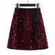 半身裙短裙2024秋冬新品 酒红色女裙亮片刺绣A字裙高腰时尚 a型短裙