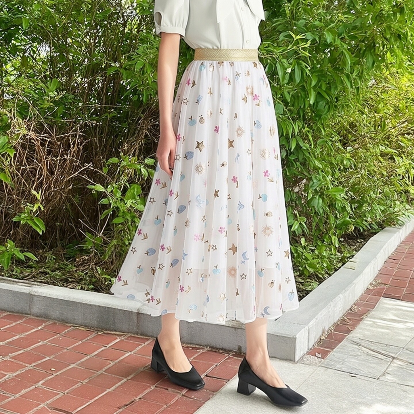 网纱半身裙2022新款ins超火的网裙chci女裙纱网刺绣仙女裙中长裙