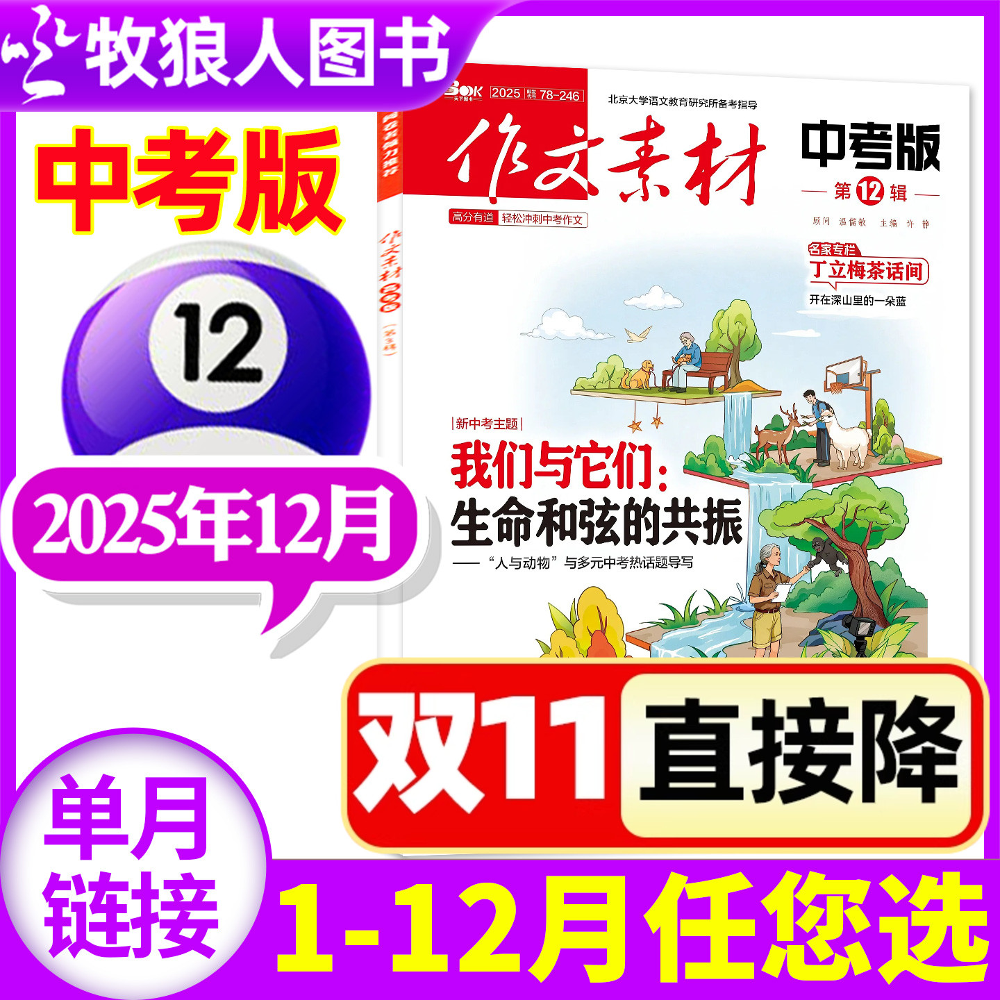 作文素材中考版杂志2025年12月（另有1-11月/2026全年/半年订阅）课堂内外初中生创新作文高分素材作文与考试实用文摘2024过刊单本
