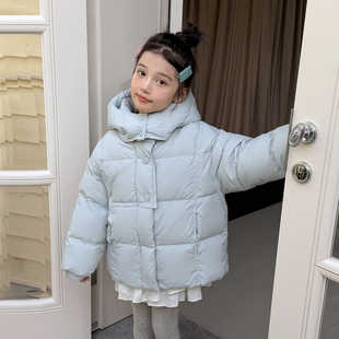 女童三防90绒羽绒服2025冬装新款儿童洋气大纽扣短款加厚面包服