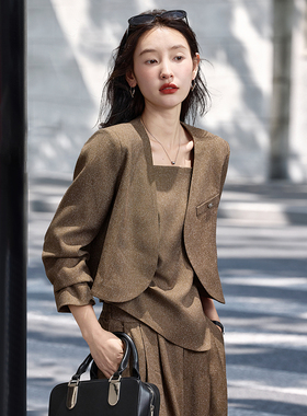 2025年秋季新款美拉德穿搭夹克外套阔腿长裤三件套装SXTZE25052