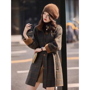 外套女装 苏醒 中长款 新款 乐园通勤撞色条纹毛呢大衣2025年冬季