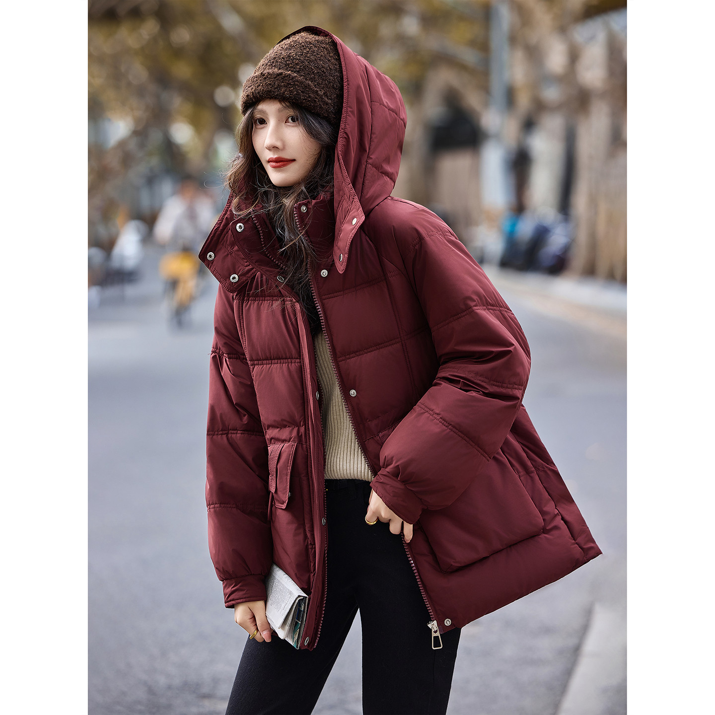 苏醒的乐园加厚中长款连帽棉服2025年冬季新款保暖厚外套女装上衣