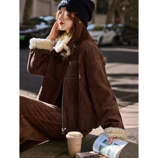 苏醒的乐园毛绒拼接翻领夹克长裤套装2025年冬季新款女装两件套