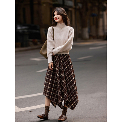 苏醒的乐园高领套头毛衣两件套装