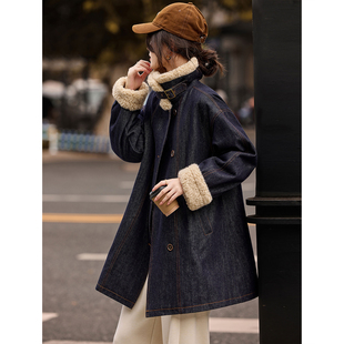 苏醒的乐园仿羊羔毛拼接羽绒服2025新款冬季中长款厚外套上衣女装