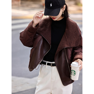 苏醒的乐园仿羊羔毛翻领短款棉服2025年冬季新款保暖外套上衣女装