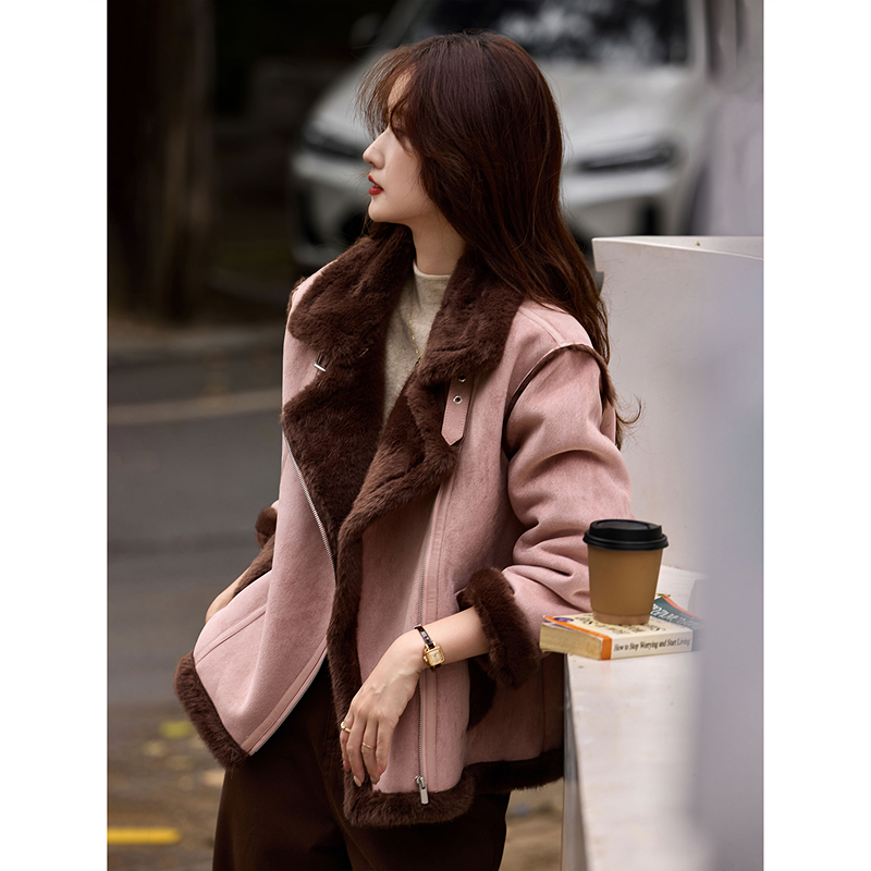 苏醒的乐园百搭翻领仿皮草外套