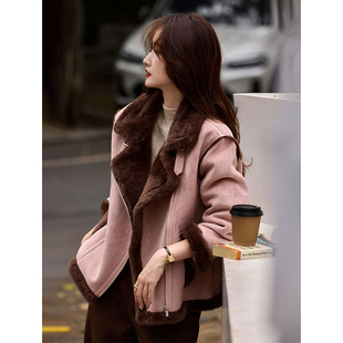 皮毛一体上衣女装 新款 乐园百搭翻领仿皮草外套2025年冬季 苏醒