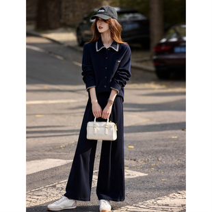 苏醒的乐园翻领刺绣纯棉衬衫长裤套装2025年冬季新款女装两件套