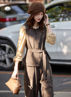 通勤拼接衬衫长裤套装2025年冬季季新款女装两件套SXTZC25194