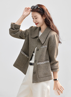 2025年新款秋季复古翻领羊毛夹克外套上衣女装SXWT25240