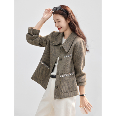 2025年新款秋季复古翻领羊毛夹克外套上衣女装SXWT25240