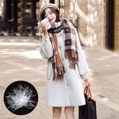 时尚娃娃领羽绒服2021年秋冬新款女士气质百搭显瘦中长款毛呢外套