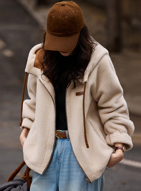 连帽仿羊羔毛外套2025新款冬季仿皮草女装上衣SXPC25018