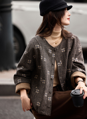 短款刺绣呢子羽绒服2025年冬季新款夹克外套上衣女装SXYRF25072