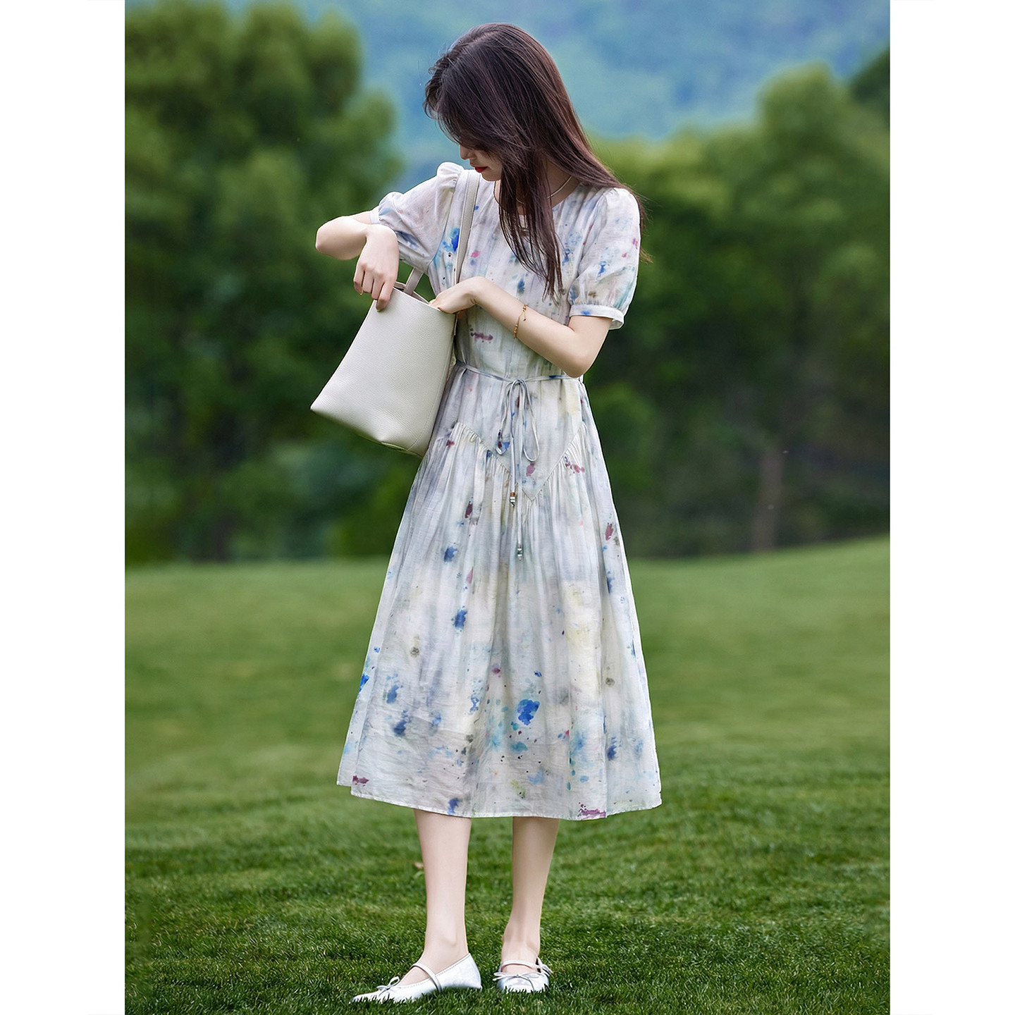 苏醒的乐园2026年夏季新款莱赛尔短袖连衣裙温柔淑女款