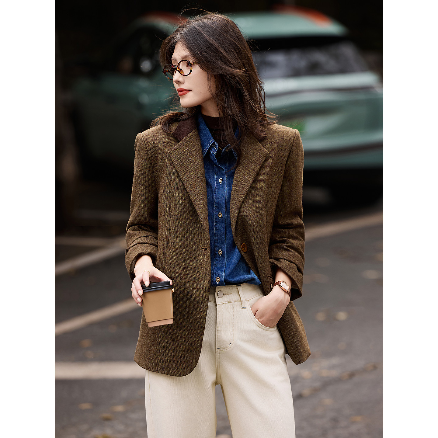 复古羊毛西装外套2025新款冬季白鸭绒羽绒服女装大衣SXYRF25045