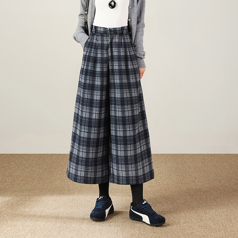 苏醒的乐园复古加厚格子阔腿七分裤2025年冬季新款呢子休闲裤女装