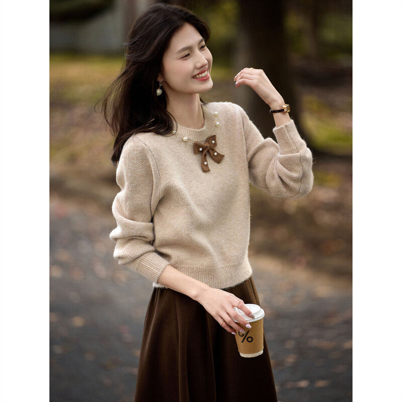 时尚气质毛衣2024年冬季新款女休闲百搭减龄知性温柔套头针织上衣,女装/女士精品,毛衣,淘宝优惠券,粉丝福利购,淘宝优惠卷