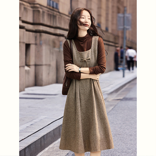 蝴蝶结无袖背心含绵羊毛连衣裙2025年新款女减龄温柔毛呢冬裙女装