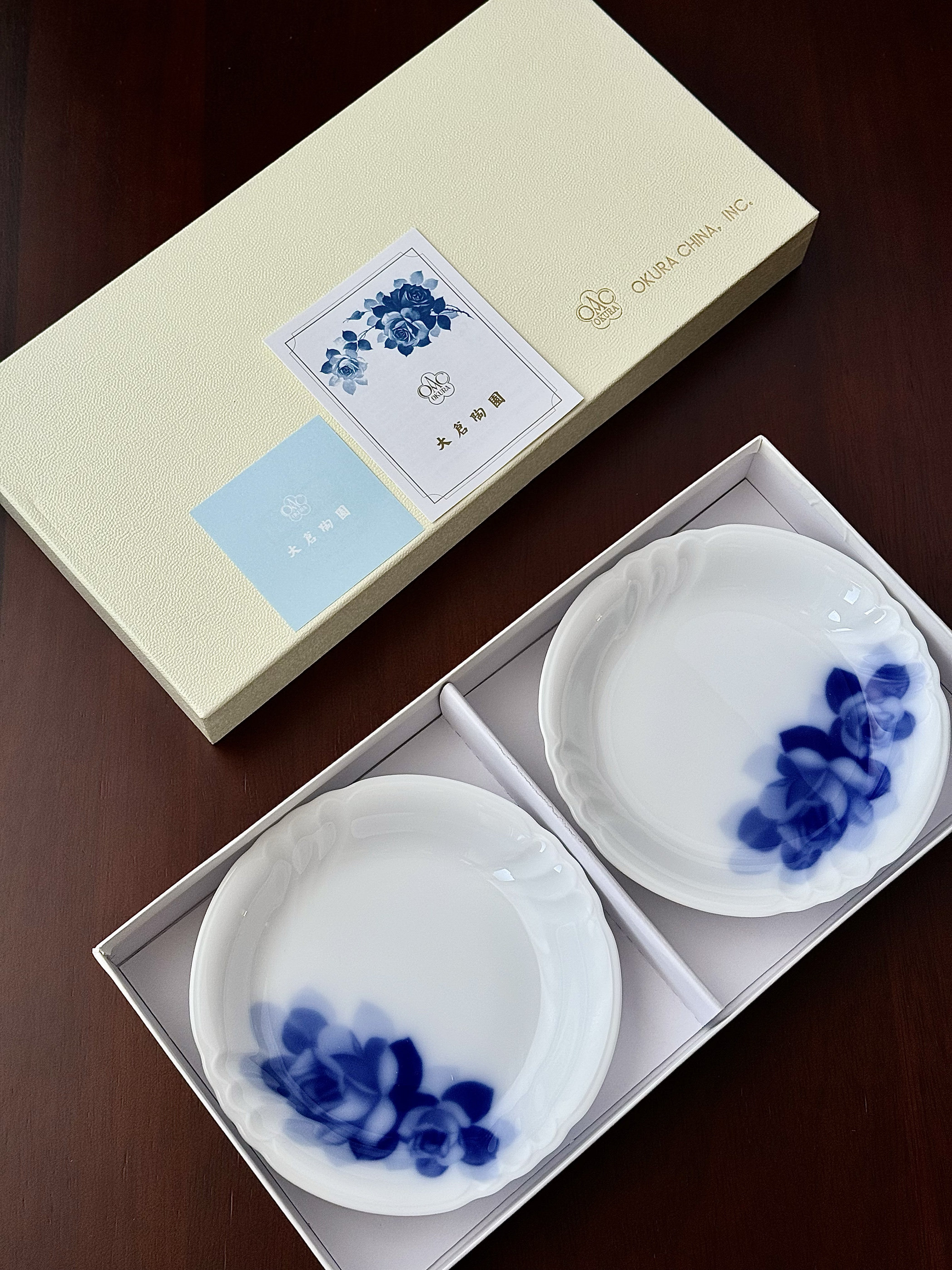 日本直采大仓陶园蓝色冈染玫瑰餐盘甜品盘礼盒下午茶点心盘