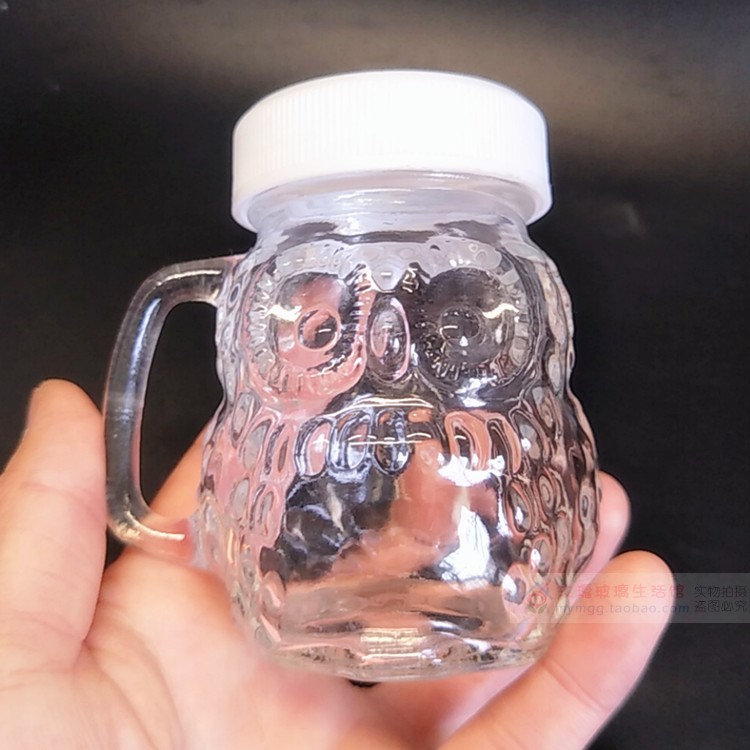 包邮8只透明120毫升迷你小菠萝小猫头鹰把手杯带盖可爱酸奶分装杯