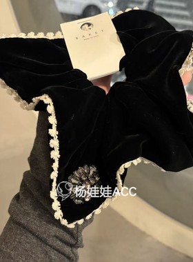 610804韩国东大门Baket新款甜美复古水钻方形蕾丝发圈