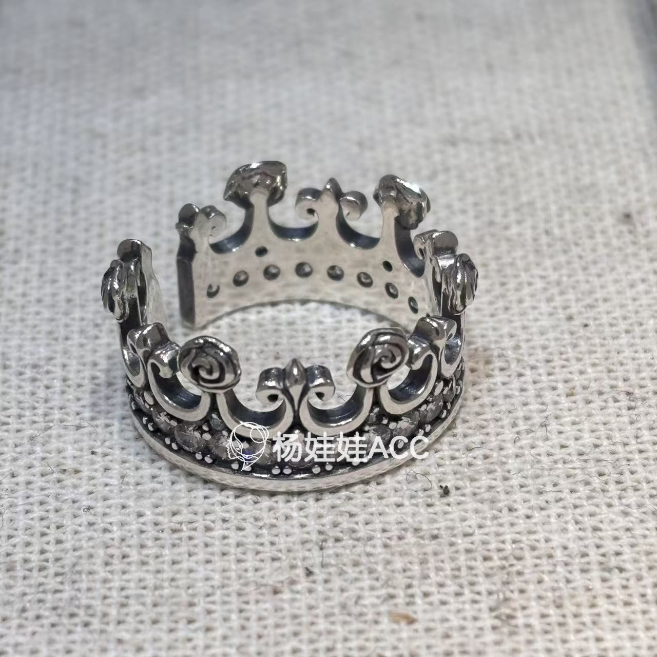 592811韩国东大门momo通体纯银新款精高级感气质个性皇冠开口戒指