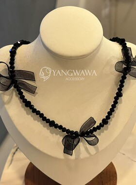 531706韩国东大门Baket新款时尚甜美水晶纱纱蝴蝶结项链