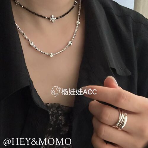 651711韩国东大门hey通体纯银新款多层精致简约珠珠项链