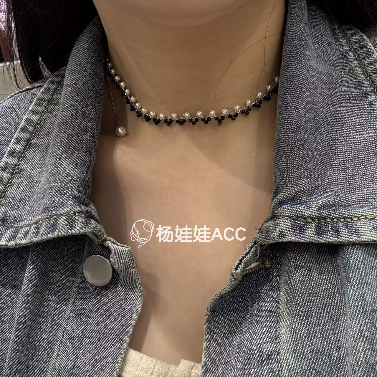 631016韩国东大门hey通体纯银新款百搭复古珠珠颈链
