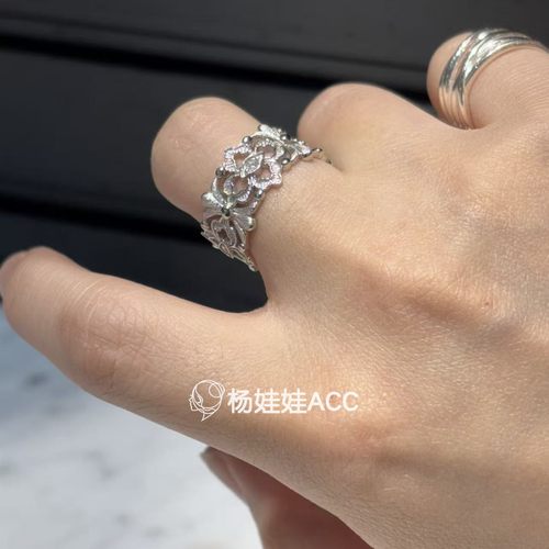 5121401韩国东大门momo通体纯银新款高级感镂空精致设计花朵戒指