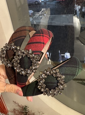 391122韩国东大门Baket格纹圈钻学院风高级感少女感发箍