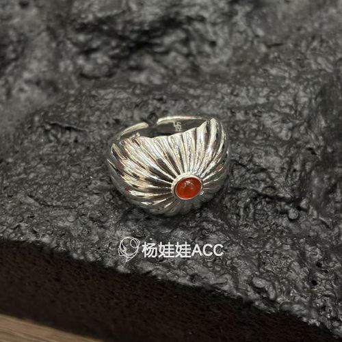 5121621韩国东大门LEI通体纯银新款复古太阳花开口戒指