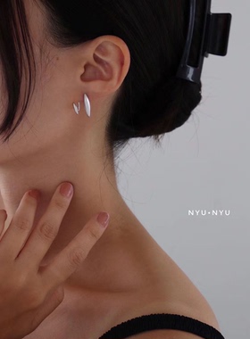 韩国东大门ins风哑光金属小众设计假两件简约百搭耳钉耳环220906