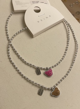 韩国东大门reina进口小熊吊坠项链珠珠链锁骨链彩色时尚200825