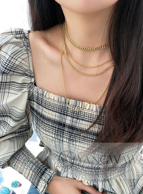 韩国东大门四层金属项链 毛衣链 坦克连百搭231110