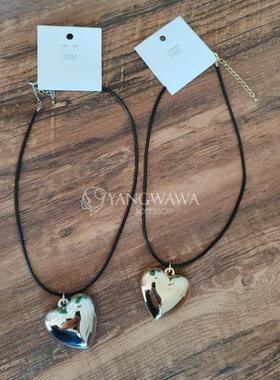 510315韩国东大门进口时尚甜酷风金属爱心蝴蝶结项链颈链