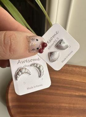 520902韩国东大门925纯银轻奢小众百搭贝壳牛角包耳钉