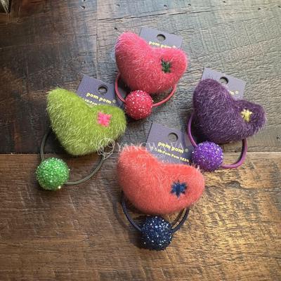 510202韩国东大门pom儿童发饰毛绒爱心砂糖球发绳发圈