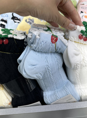 43125韩国东大门纯色花边草莓樱桃袜子（五双包邮）