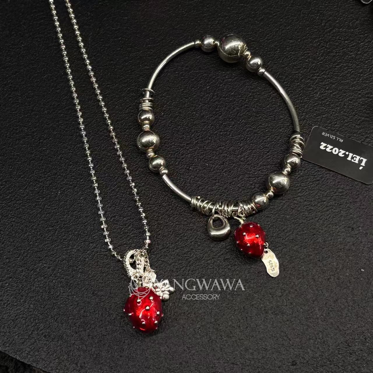 560425韩国东大门LEI通体纯银新款简约百搭草莓手链项链